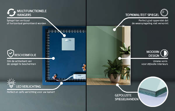 Miroir rectangulaire avec led 80x60 cm