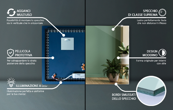 Miroir rectangulaire avec led 80x60 cm