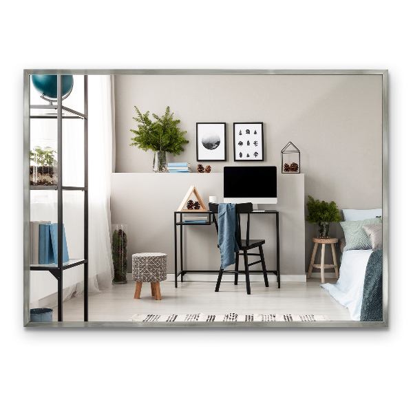 Miroir épuré rectangulaire avec cadre argenté 100x70 cm