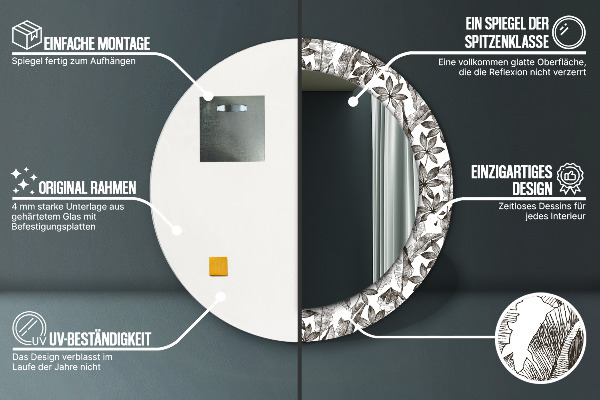 Miroir rond imprimé Feuilles tropicales