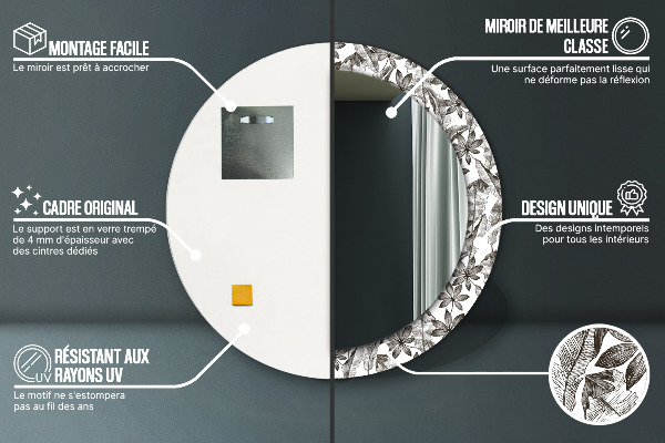 Miroir rond imprimé Feuilles tropicales