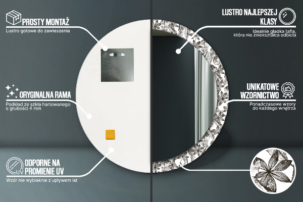 Miroir rond imprimé Feuilles tropicales