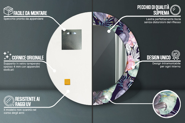 Miroir rond imprimé Caps birds