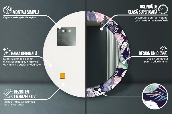 Miroir rond imprimé Caps birds