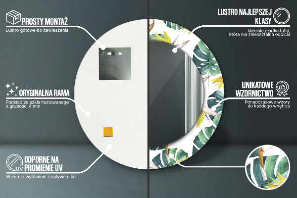 Miroir rond imprimé Feuilles tropicales