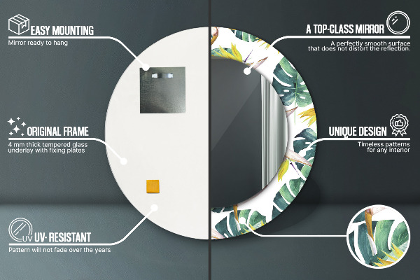 Miroir rond imprimé Feuilles tropicales