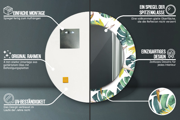 Miroir rond imprimé Feuilles tropicales