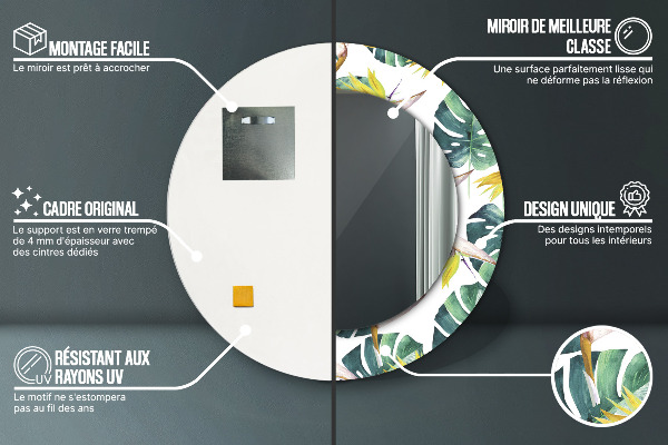 Miroir rond imprimé Feuilles tropicales