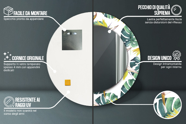 Miroir rond imprimé Feuilles tropicales
