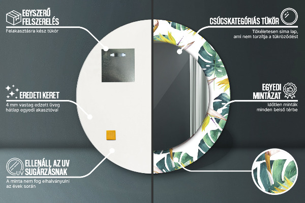 Miroir rond imprimé Feuilles tropicales