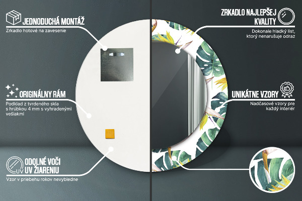 Miroir rond imprimé Feuilles tropicales
