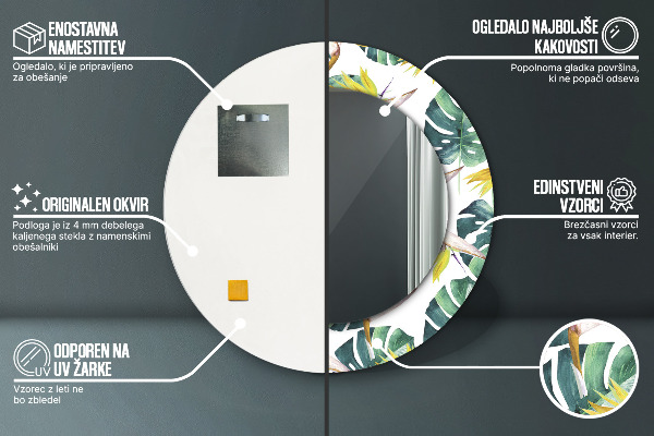Miroir rond imprimé Feuilles tropicales