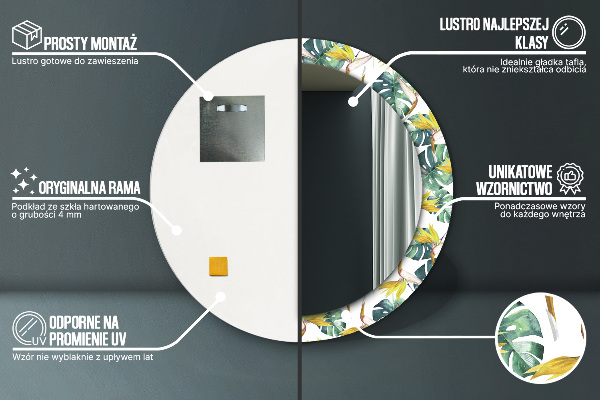 Miroir rond imprimé Feuilles tropicales