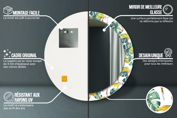 Miroir rond imprimé Feuilles tropicales