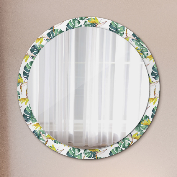 Miroir rond imprimé Feuilles tropicales