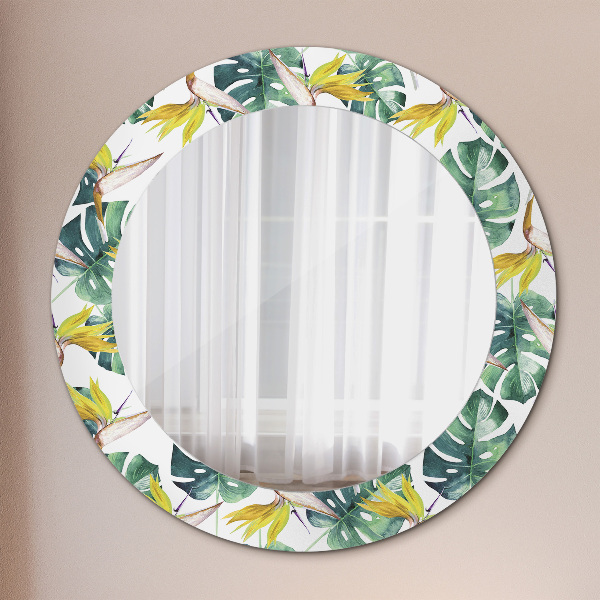 Miroir rond imprimé Feuilles tropicales