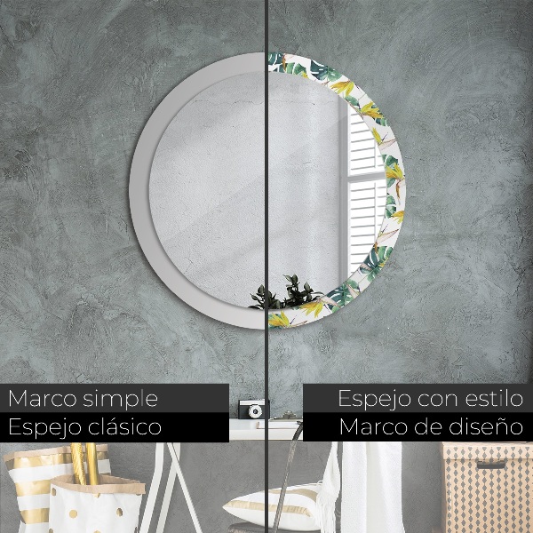 Miroir rond imprimé Feuilles tropicales