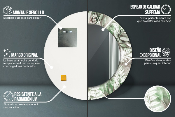 Miroir rond imprimé Feuilles d'aquarelle