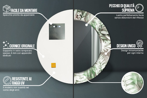 Miroir rond imprimé Feuilles d'aquarelle