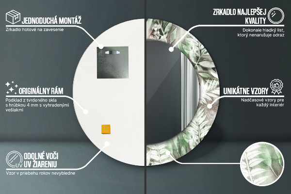 Miroir rond imprimé Feuilles d'aquarelle