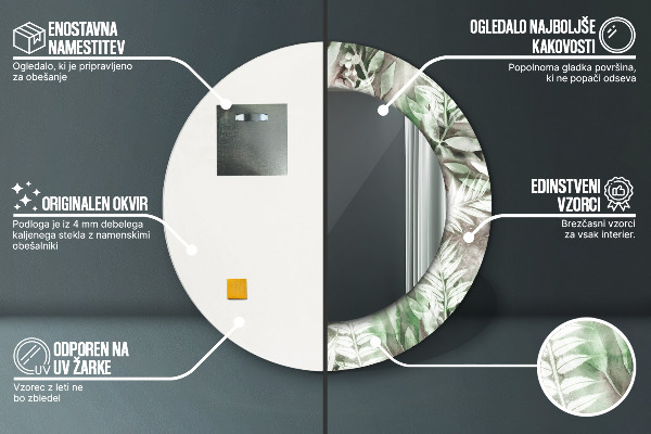 Miroir rond imprimé Feuilles d'aquarelle