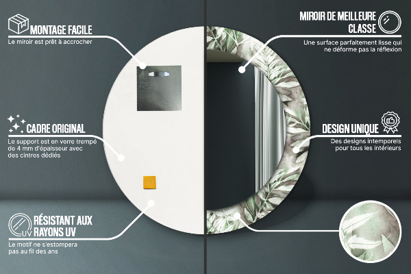Miroir rond imprimé Feuilles d'aquarelle