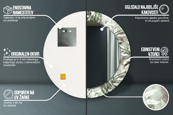 Miroir rond imprimé Feuilles d'aquarelle