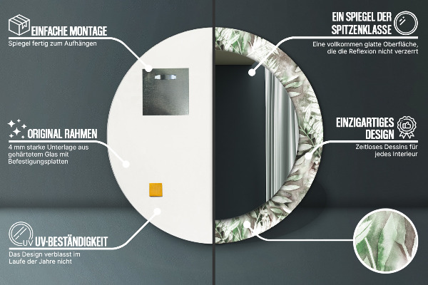 Miroir rond imprimé Feuilles d'aquarelle