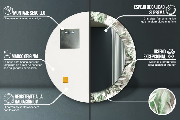 Miroir rond imprimé Feuilles d'aquarelle