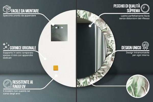 Miroir rond imprimé Feuilles d'aquarelle