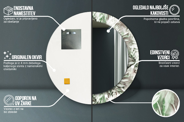 Miroir rond imprimé Feuilles d'aquarelle