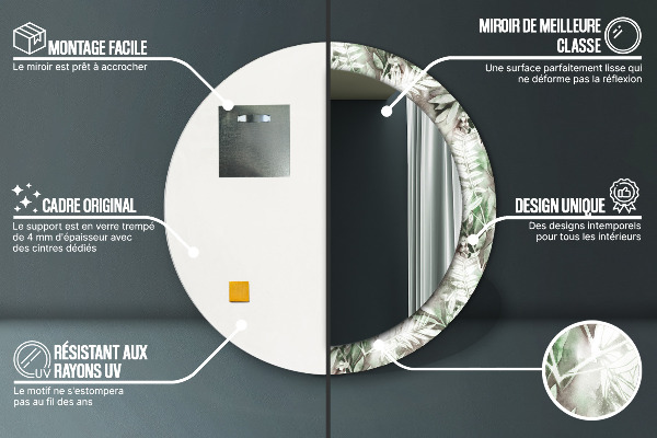 Miroir rond imprimé Feuilles d'aquarelle