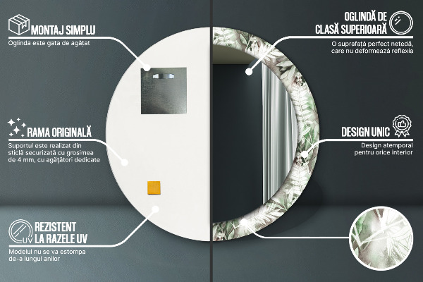 Miroir rond imprimé Feuilles d'aquarelle