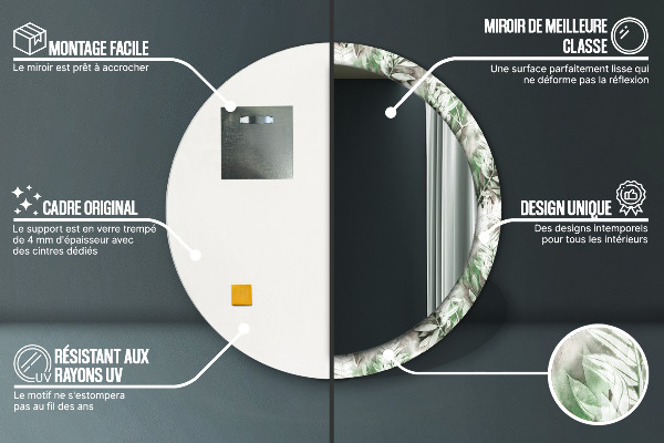 Miroir rond imprimé Feuilles d'aquarelle