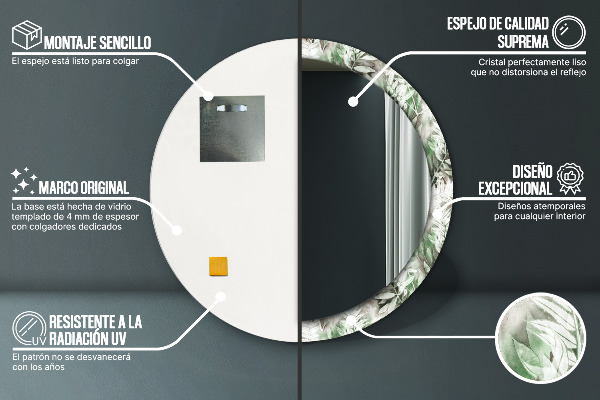 Miroir rond imprimé Feuilles d'aquarelle