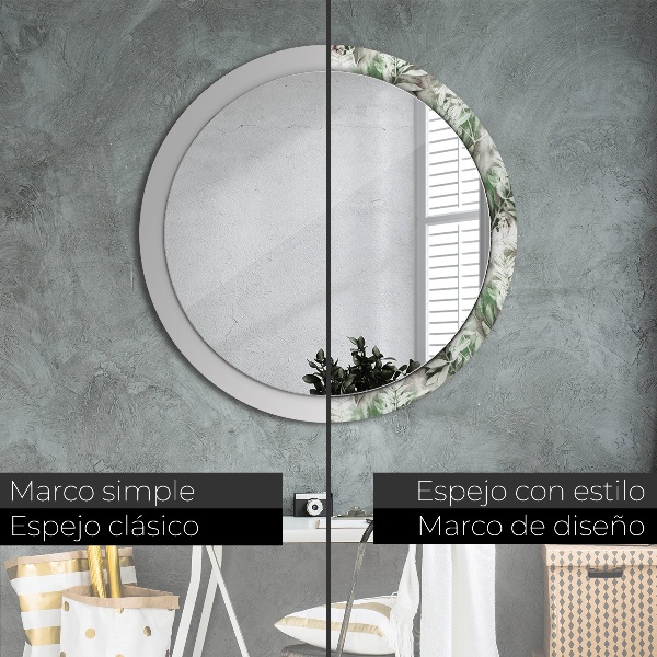 Miroir rond imprimé Feuilles d'aquarelle