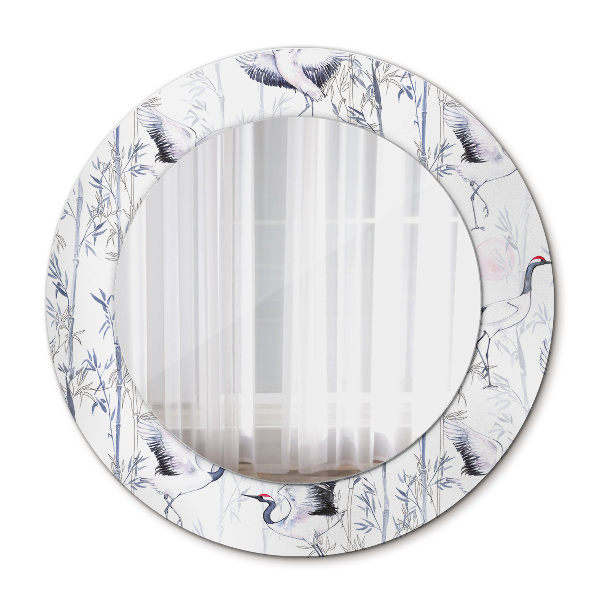 Miroir rond avec décoration Grues