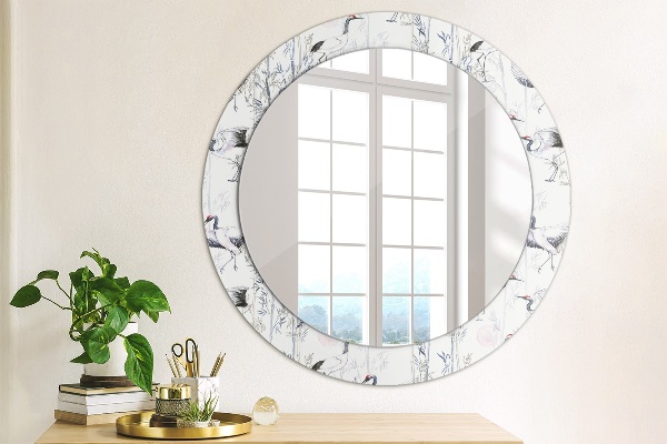Miroir rond avec décoration Grues