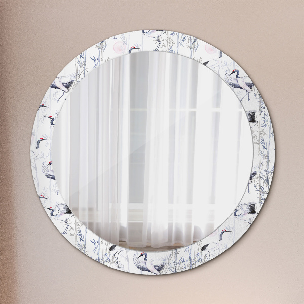 Miroir rond avec décoration Grues