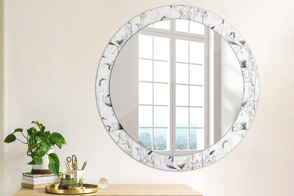 Miroir rond avec décoration Grues