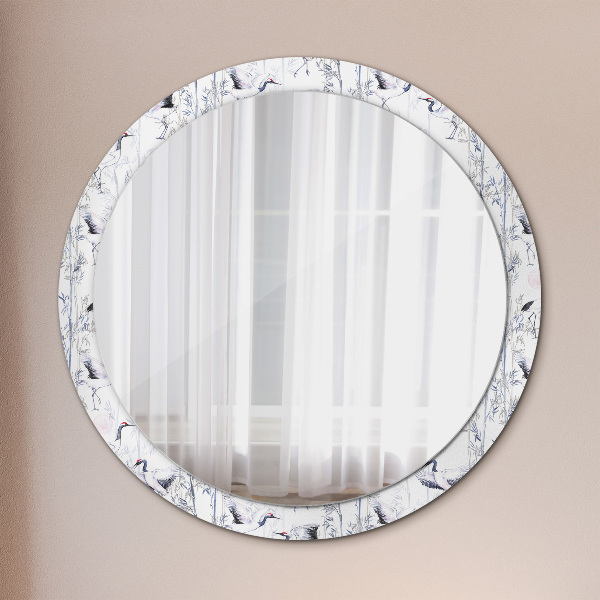Miroir rond avec décoration Grues