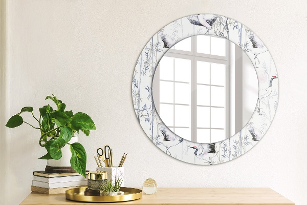 Miroir rond avec décoration Grues