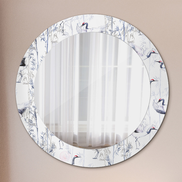 Miroir rond avec décoration Grues