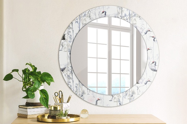 Miroir rond avec décoration Grues