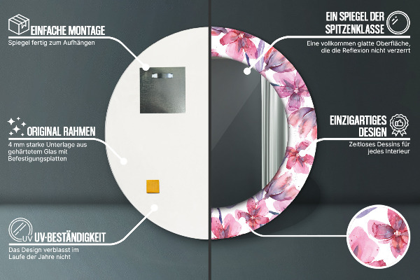 Miroir rond avec décoration Fleurs aquarelles