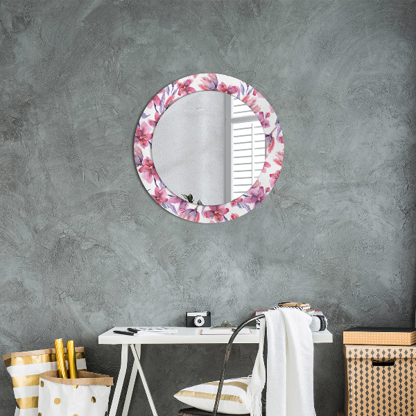 Miroir rond avec décoration Fleurs aquarelles