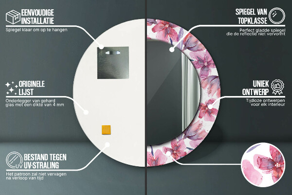Miroir rond avec décoration Fleurs aquarelles