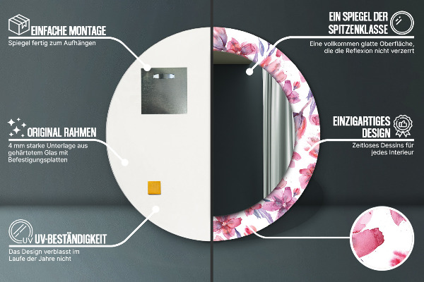 Miroir rond avec décoration Fleurs aquarelles