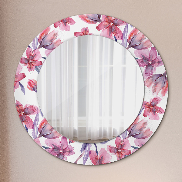 Miroir rond avec décoration Fleurs aquarelles