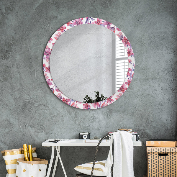 Miroir rond avec décoration Fleurs aquarelles